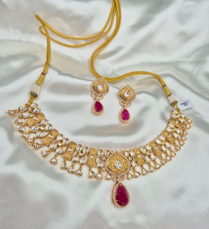 Aarya Polki Kundan Three Layer Ruby Necklace Set – Sims Blossoms UAE